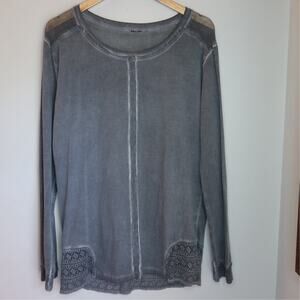 Vintage Gray Mineral Wash Lace Trim Grunge Top L